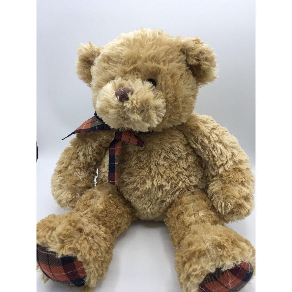 GUND Plaid feet & Bow Caramel Tan Teddy Bear 45691 Silky SOFT CUDDLY. Excellent